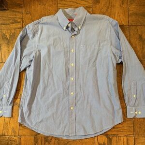 IZOD XL Light Blue small checkered Button-Down Men's Shirt. One pocket.